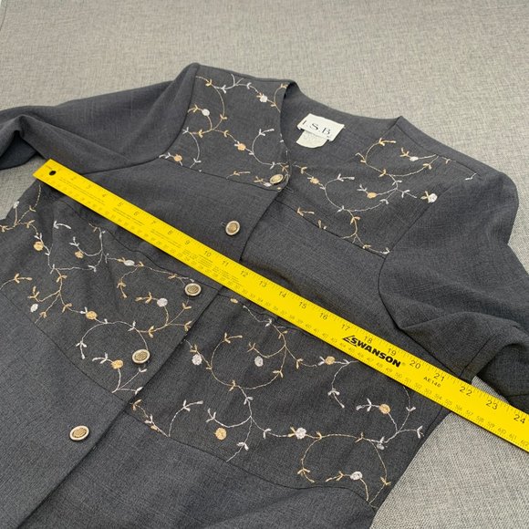I.S.B. inc Vintage Gray Button Down Jacket 18W Shoulder Pads Beautiful Floral - Picture 11 of 14